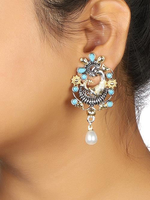 blue silver tone oxidized earrings - 15472477 - Very Small Image - 1