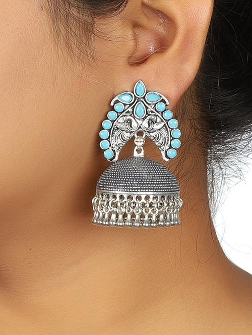 blue silver tone oxidized jhumka - 15472506 - Very Small Image - 1