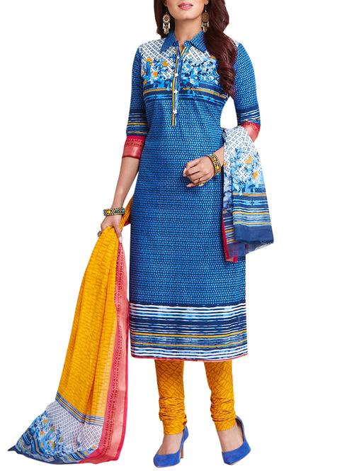 printed unstitched churidaar suit - 15473646 - Very Small Image - 1