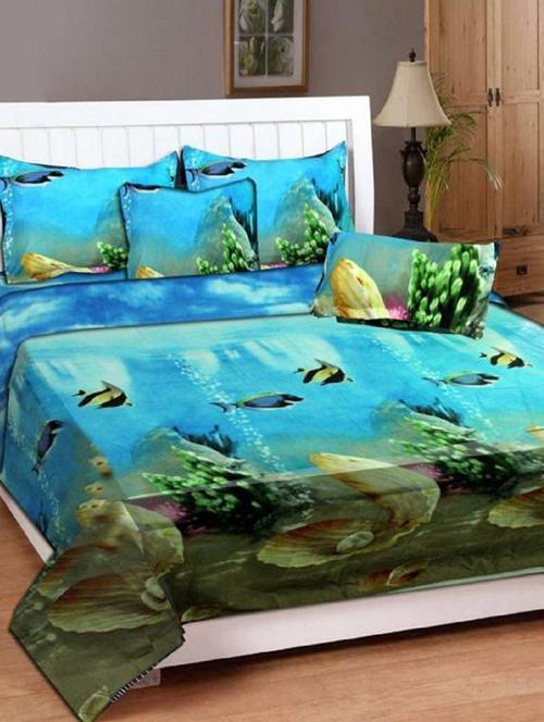 poly cotton printed double bed sheet with 2 pillow covers - 15473995 - Very Small Image - 1
