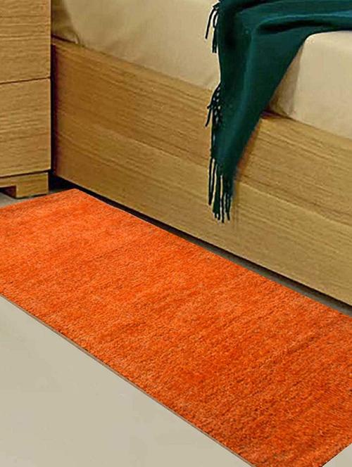 handloom orange plain solid premium bedside runner - 15474177 - Very Small Image - 1