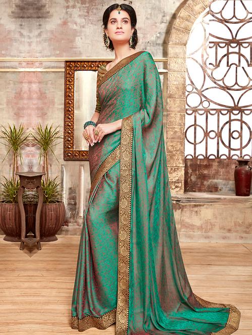zari border floral woven saree with blouse - 15474943 - Very Small Image - 1