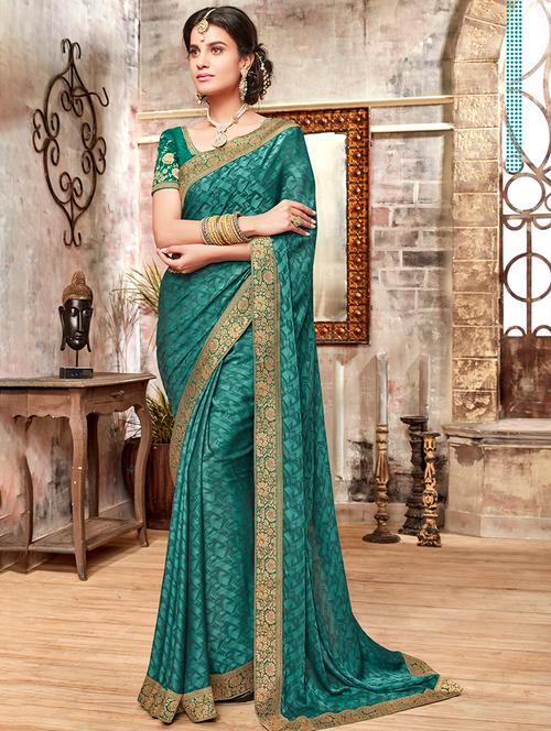 zari border geometrical brasso saree with blouse - 15474949 - Very Small Image - 1