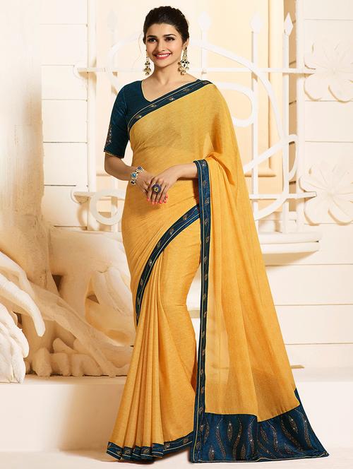 contrast bordered saree with blouse - 15474955 - Very Small Image - 1
