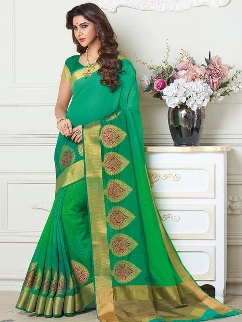 gold zari border woven saree with blouse - 15474972 - Very Small Image - 1