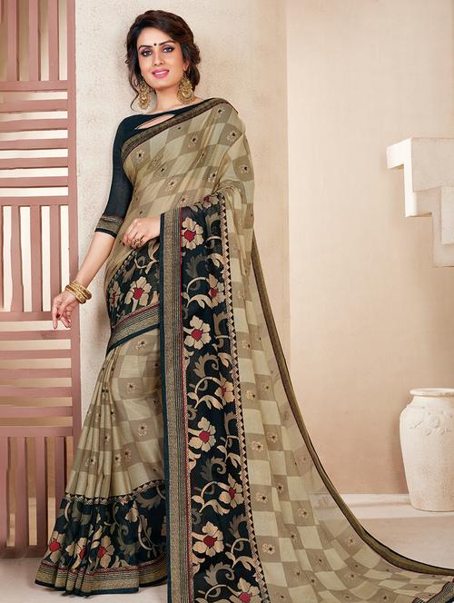 chequered woven saree with blouse - 15475005 - Very Small Image - 1