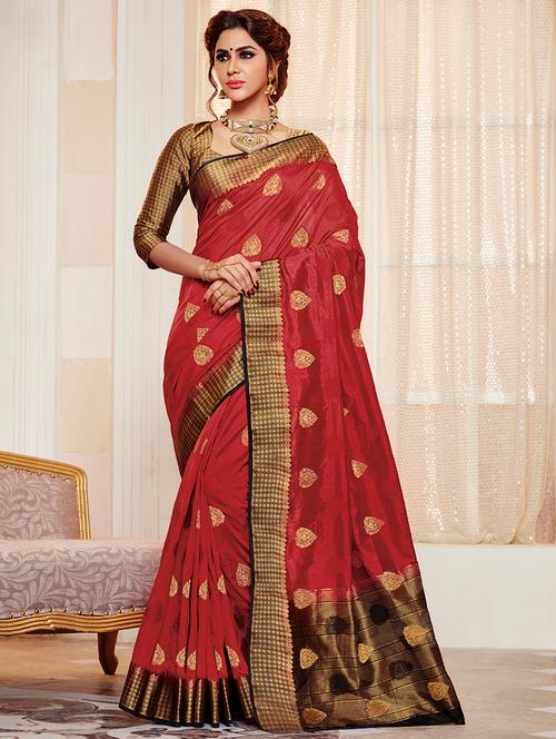 gold zari motif banarasi saree with blouse - 15475114 - Very Small Image - 1
