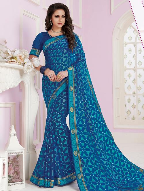 geometric printed saree with blouse - 15475173 - Very Small Image - 1