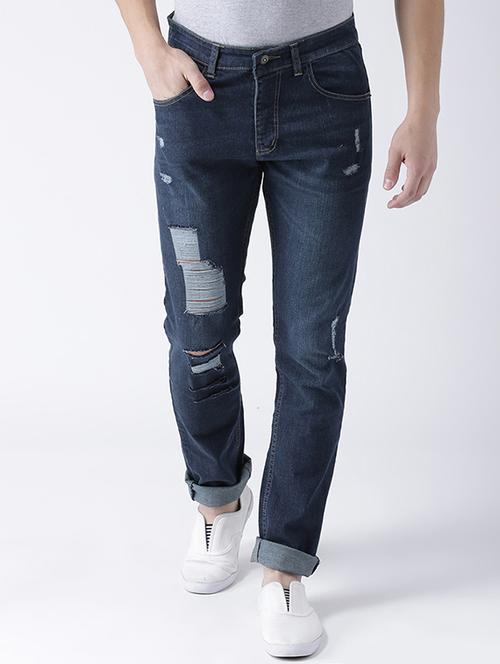blue cotton blend distressed jeans - 15475469 - Very Small Image - 1