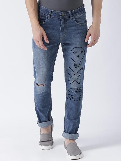 blue cotton blend distressed jeans - 15475478 - Very Small Image - 1