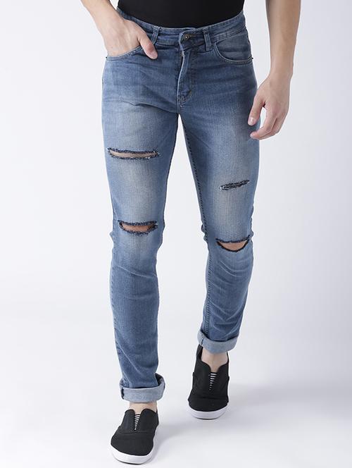 blue cotton blend distressed jeans - 15475495 - Very Small Image - 1