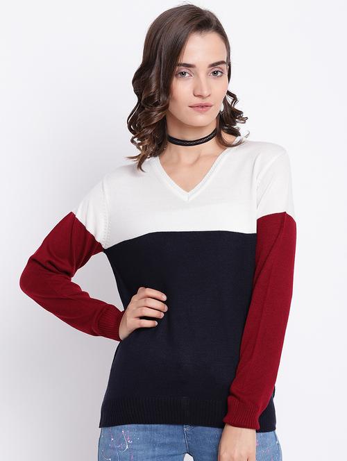 color block woolen pullover - 15476429 - Very Small Image - 1