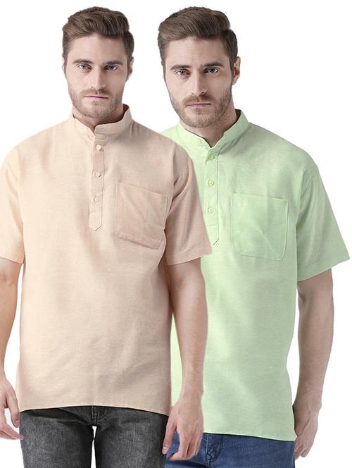 multi colored khadi short kurta (set of 2) - 15477395 - Very Small Image - 1