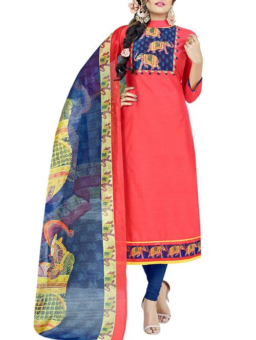printed yoke unstitched churidaar suit - 15478574 - Very Small Image - 1