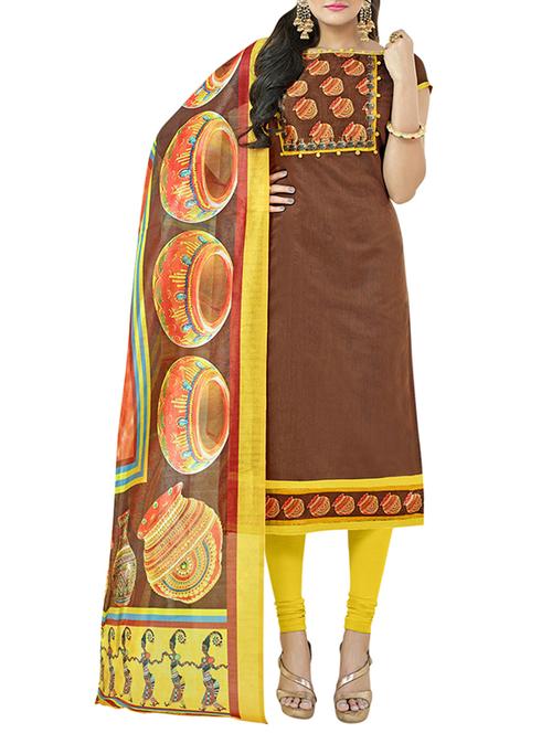 printed yoke unstitched churidaar suit - 15478578 - Very Small Image - 1