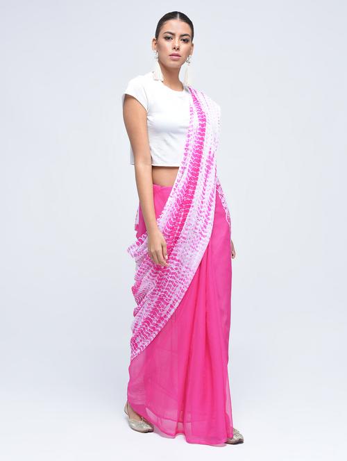 shibori printed saree with blouse - 15478590 - Very Small Image - 1