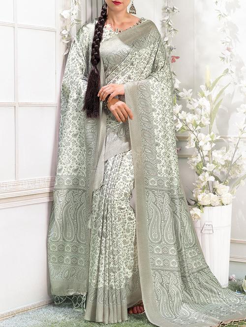 kalamkari printed white saree with blouse - 15478842 - Very Small Image - 1