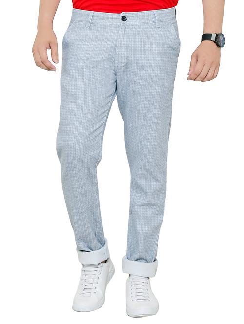 blue cotton flat front casual trouser - 15478931 - Very Small Image - 1
