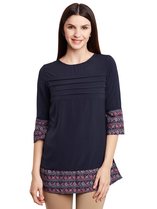 pintuck detail printed a line top - 15482717 - Very Small Image - 1