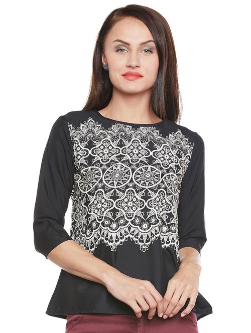 navy blue printed a line top - 15482718 - Very Small Image - 1