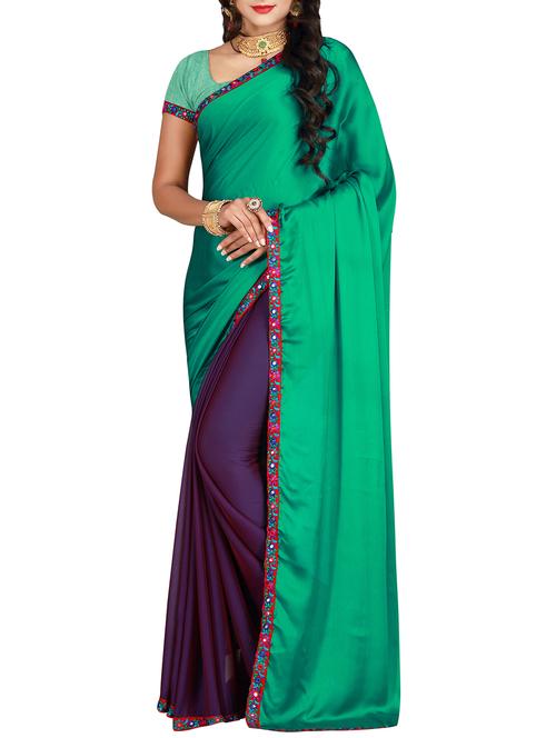floral border half and half saree with blouse - 15483437 - Very Small Image - 1