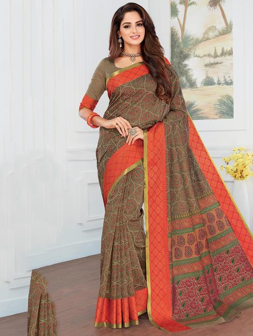 Paisley printed saree with blouse - 15484087 - Very Small Image - 1