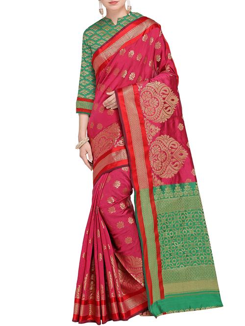 contrast zari pallu banarasi saree with blouse - 15485776 - Very Small Image - 1