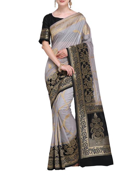 floral zari motif banarasi saree with blouse - 15485788 - Very Small Image - 1