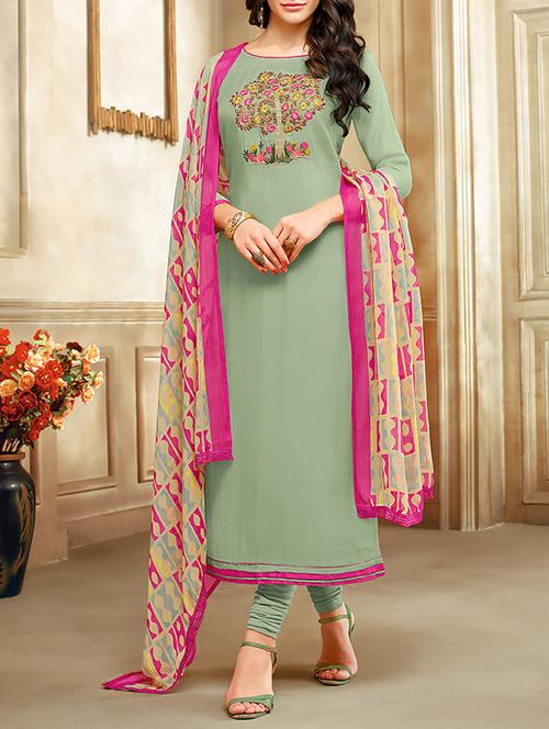 embroidered unstitched churidaar suit - 15485865 - Very Small Image - 1