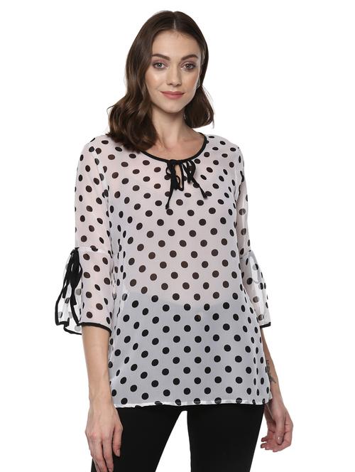 tie-up neck polka dot print top - 15487142 - Very Small Image - 1