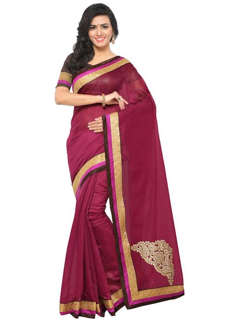 patchwork contrast lace chanderi saree with blouse - 15488851 - Very Small Image - 1