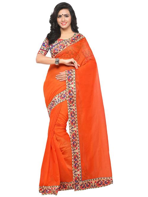 conversational printed border chanderi saree with blouse - 15488853 - Very Small Image - 1