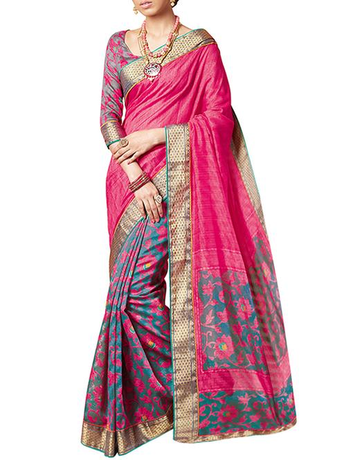 floral half and half saree with blouse - 15490058 - Very Small Image - 1