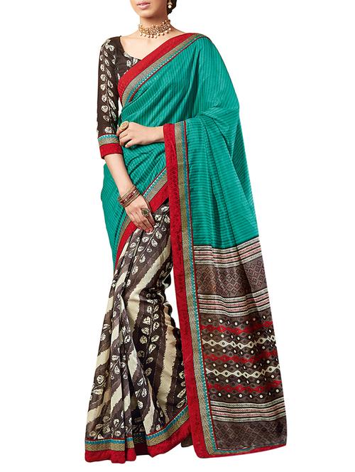 stripes half and half saree with blouse - 15490061 - Very Small Image - 1