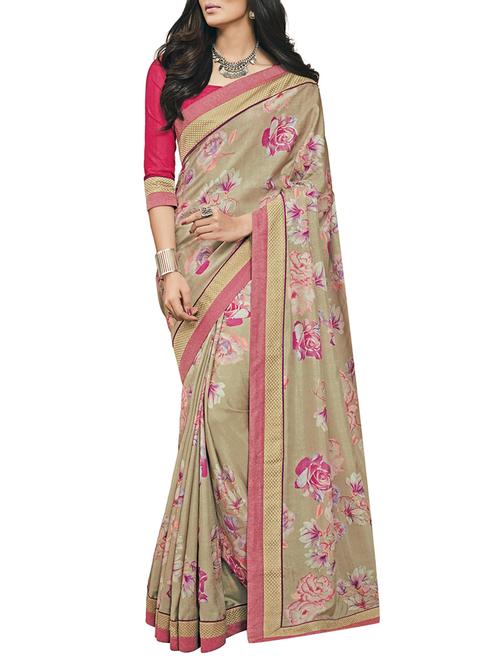 floral  tussar silk saree with blouse - 15490082 - Very Small Image - 1