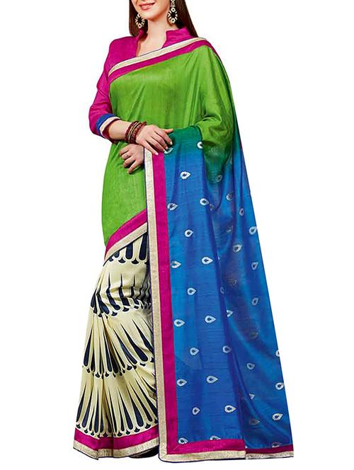 geometrical half and half saree with blouse - 15490123 - Very Small Image - 1