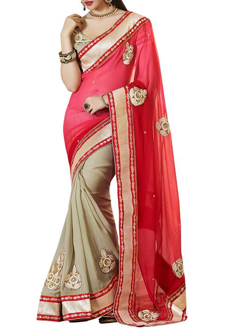 applique work half and half saree with blouse - 15490170 - Very Small Image - 1