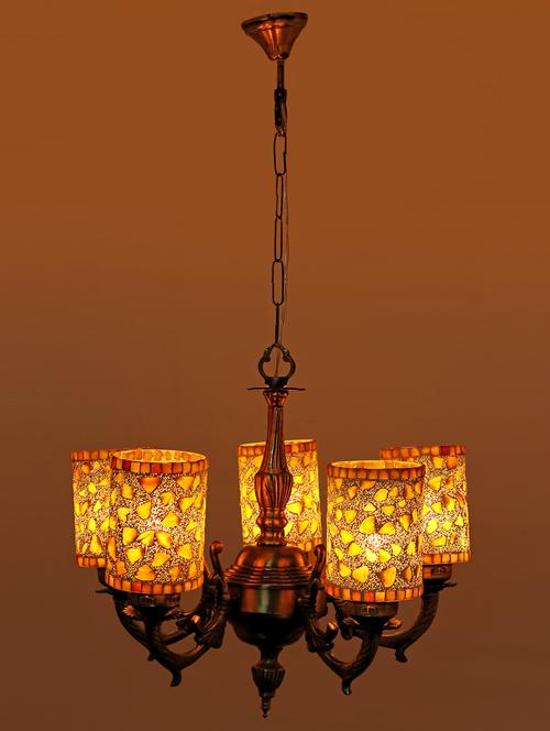 royal chandelier decorate with chips & beeds glass for magical & romantic lighting effect ,5 light ceiling pandent lamp - 15490394 - Very Small Image - 1