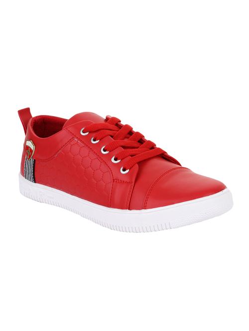 red leatherette lace up sneakers - 15490611 - Very Small Image - 1