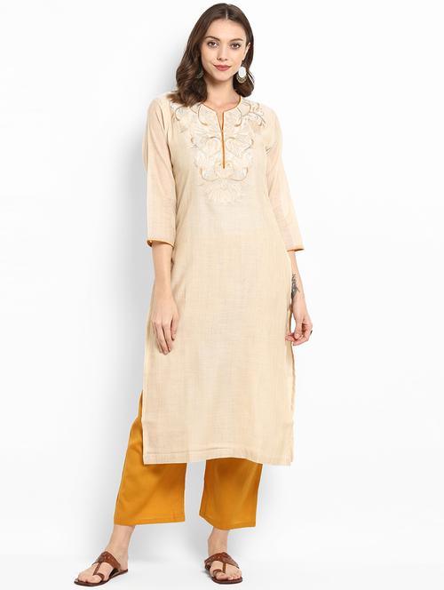 chanderi applique work kurta with contrast palazzo - 15490896 - Very Small Image - 1