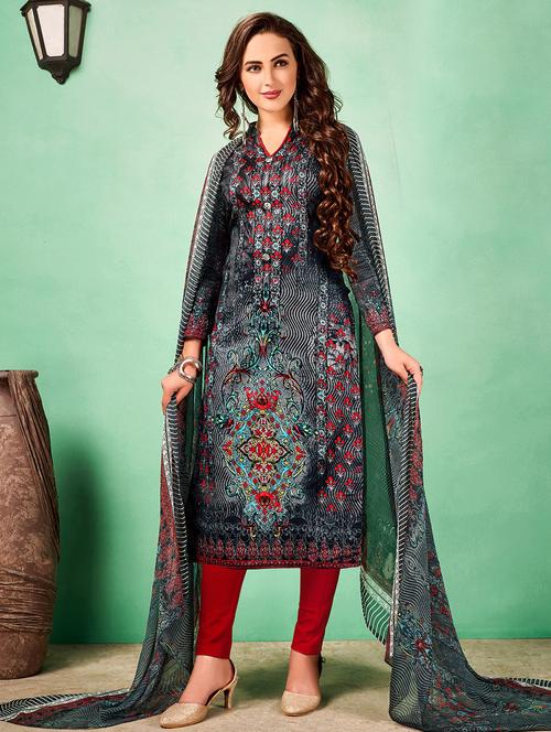 printed unstitched churidaar suit - 15493166 - Very Small Image - 1