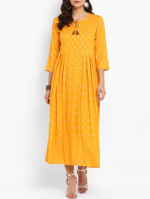 flared block printed kurta with tassels - 15493573 - Very Small Image - 1