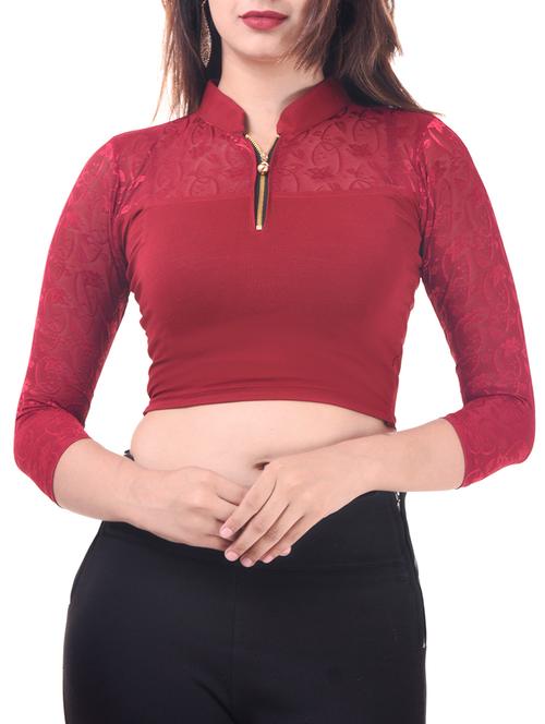 solid net sleeved blouse - 15494092 - Very Small Image - 1