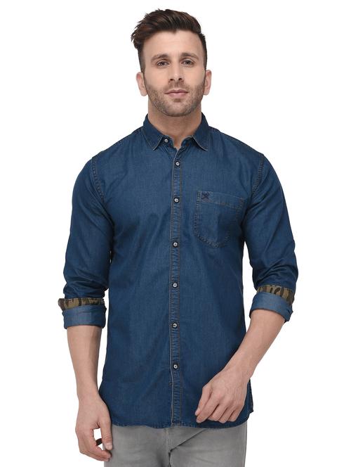 blue cotton casual shirt - 15495338 - Very Small Image - 1