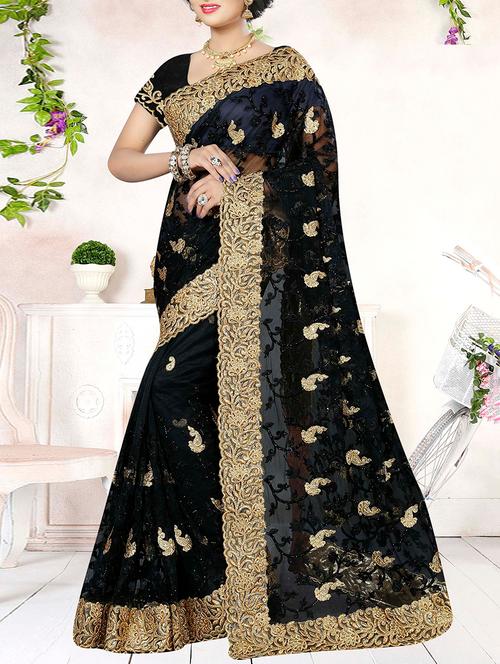 paisley thread embroidered saree with blouse - 15495563 - Very Small Image - 1