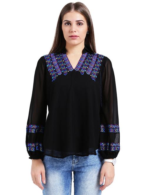 mandarin neck embroidered top - 15496619 - Very Small Image - 1