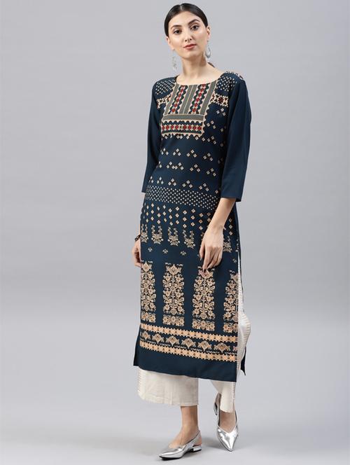 printed straight kurta - 15496803 - Very Small Image - 1