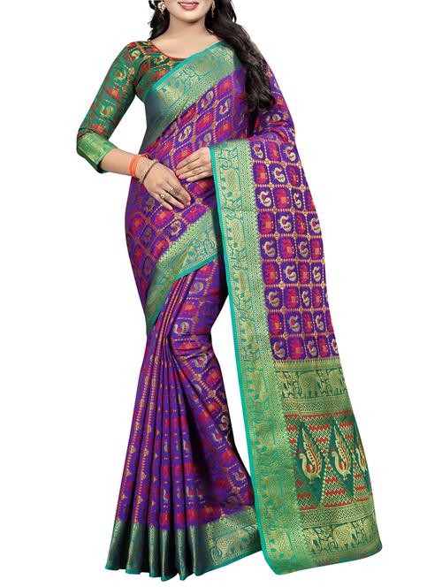 contrast pallu conversational kanjivaram saree with blouse - 15496897 - Very Small Image - 1