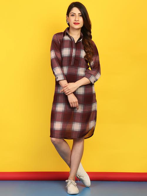 button detail checkered shift dress - 15497071 - Very Small Image - 1