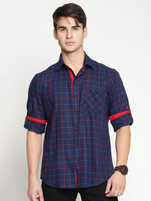 navy blue cotton casual shirt - 15497328 - Very Small Image - 1